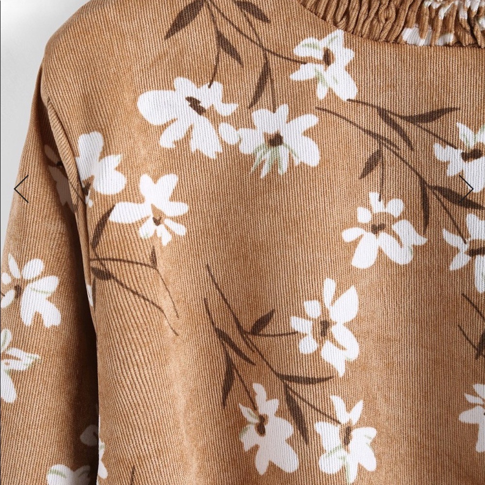 Creme/Tan Stand Collar Floral Crop Blouse - Picture 5 of 8